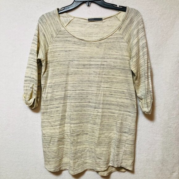 Cherish Cream & Gray Striped Half Sleeve Shirt Size Small - Picture 1 of 7